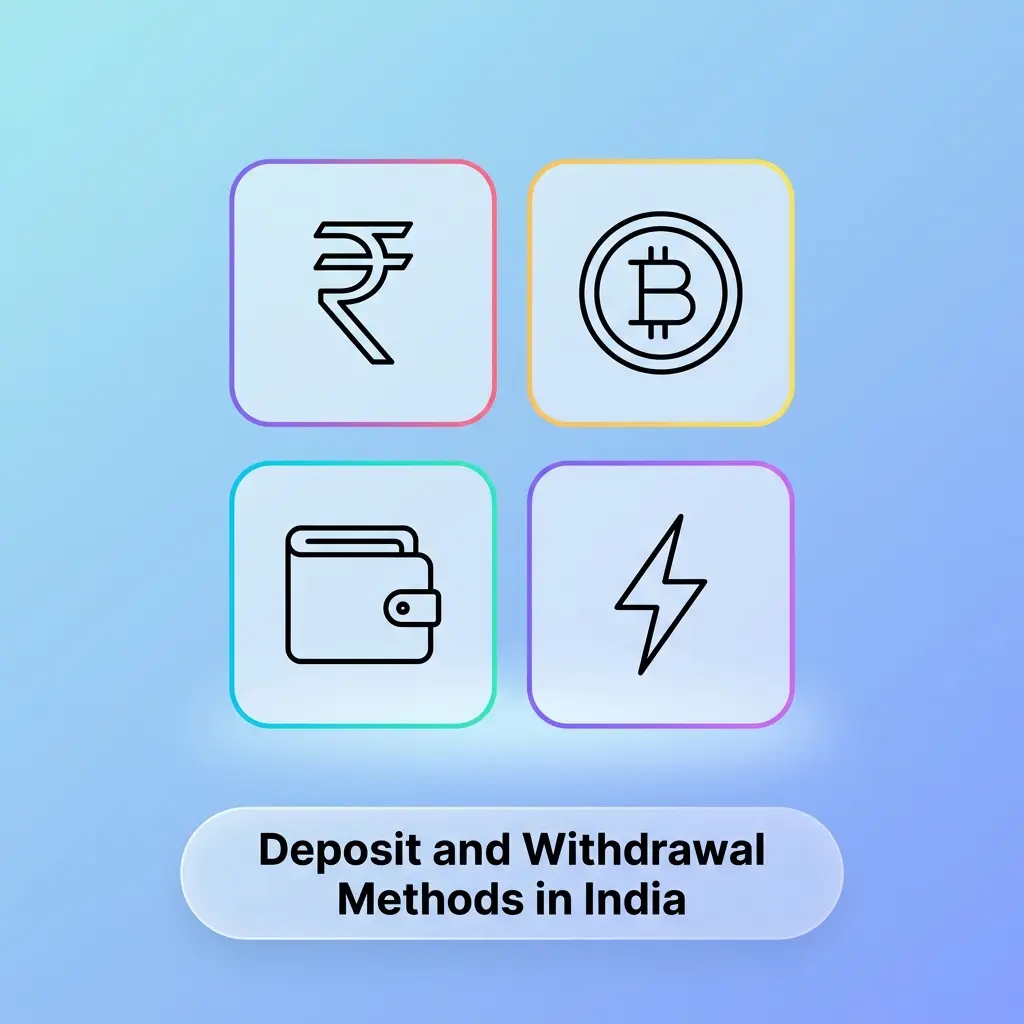 Indian casino payment methods including UPI, PhonePe, Paytm, Google Pay, NetBanking, crypto, and INR currency support